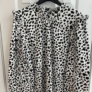 J.Crew Animal Print Ruffle Satin Crepe Blouse - Size Large